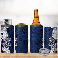 Blue Samoa Tattoo 4 in 1 Can Cooler Tumbler Plumeria Samoan Ocean Tatau Pattern - Polynesian Pride