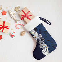 Blue Samoa Tattoo Christmas Stocking Plumeria Samoan Ocean Tatau Pattern - Polynesian Pride