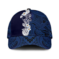 Blue Samoa Tattoo Classic Cap Plumeria Samoan Ocean Tatau Pattern LT14 Universal Fit Blue - Polynesian Pride