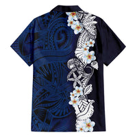 Blue Samoa Tattoo Family Matching Long Sleeve Bodycon Dress and Hawaiian Shirt Plumeria Samoan Ocean Tatau Pattern - Polynesian Pride