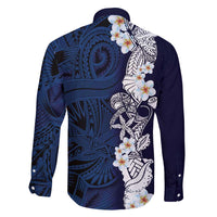 Blue Samoa Tattoo Family Matching Off Shoulder Maxi Dress and Hawaiian Shirt Plumeria Samoan Ocean Tatau Pattern LT14 - Polynesian Pride