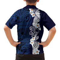Blue Samoa Tattoo Family Matching Off Shoulder Short Dress and Hawaiian Shirt Plumeria Samoan Ocean Tatau Pattern - Polynesian Pride