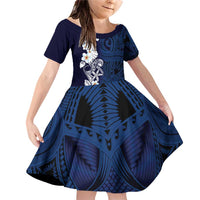 Blue Samoa Tattoo Family Matching Off Shoulder Short Dress and Hawaiian Shirt Plumeria Samoan Ocean Tatau Pattern - Polynesian Pride