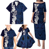 Blue Samoa Tattoo Family Matching Puletasi and Hawaiian Shirt Plumeria Samoan Ocean Tatau Pattern - Polynesian Pride