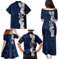 Blue Samoa Tattoo Family Matching Puletasi and Hawaiian Shirt Plumeria Samoan Ocean Tatau Pattern - Polynesian Pride