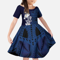 Blue Samoa Tattoo Family Matching Short Sleeve Bodycon Dress and Hawaiian Shirt Plumeria Samoan Ocean Tatau Pattern - Polynesian Pride