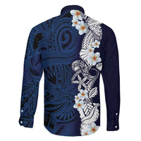 Blue Samoa Tattoo Family Matching Short Sleeve Bodycon Dress and Hawaiian Shirt Plumeria Samoan Ocean Tatau Pattern - Polynesian Pride