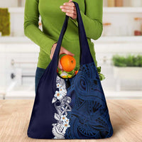 Blue Samoa Tattoo Grocery Bag Plumeria Samoan Ocean Tatau Pattern LT14 - Polynesian Pride