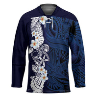 Blue Samoa Tattoo Hockey Jersey Plumeria Samoan Ocean Tatau Pattern LT14 Unisex Blue - Polynesian Pride