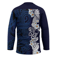 Blue Samoa Tattoo Hockey Jersey Plumeria Samoan Ocean Tatau Pattern LT14 - Polynesian Pride