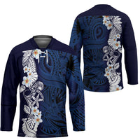 Blue Samoa Tattoo Hockey Jersey Plumeria Samoan Ocean Tatau Pattern LT14 - Polynesian Pride