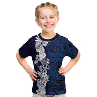 Blue Samoa Tattoo Kid T Shirt Plumeria Samoan Ocean Tatau Pattern LT14 Blue - Polynesian Pride
