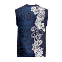 Blue Samoa Tattoo Christmas Knitted V-Neck Vest Plumeria Samoan Ocean Tatau Pattern - Polynesian Pride