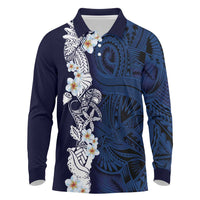 Blue Samoa Tattoo Long Sleeve Polo Shirt Plumeria Samoan Ocean Tatau Pattern LT14 Blue - Polynesian Pride