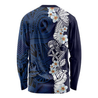 Blue Samoa Tattoo Long Sleeve Shirt Plumeria Samoan Ocean Tatau Pattern LT14 - Polynesian Pride