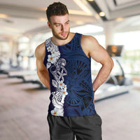 Blue Samoa Tattoo Men Tank Top Plumeria Samoan Ocean Tatau Pattern - Polynesian Pride