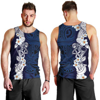 Blue Samoa Tattoo Men Tank Top Plumeria Samoan Ocean Tatau Pattern - Polynesian Pride
