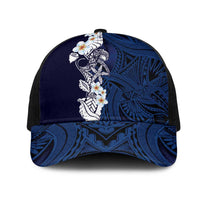 Blue Samoa Tattoo Mesh Trucker Cap Plumeria Samoan Ocean Tatau Pattern LT14 One Size Black Blue - Polynesian Pride