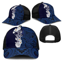 Blue Samoa Tattoo Mesh Trucker Cap Plumeria Samoan Ocean Tatau Pattern LT14 - Polynesian Pride