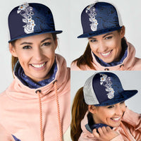 Blue Samoa Tattoo Mesh Trucker Cap Plumeria Samoan Ocean Tatau Pattern - Polynesian Pride