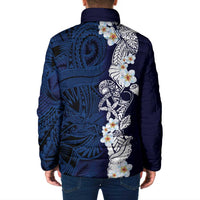 Blue Samoa Tattoo Padded Jacket Plumeria Samoan Ocean Tatau Pattern LT14 - Polynesian Pride