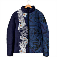 Blue Samoa Tattoo Padded Jacket Plumeria Samoan Ocean Tatau Pattern LT14 - Polynesian Pride