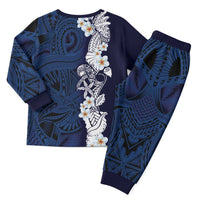 Blue Samoa Tattoo Christmas Pajama Set Plumeria Samoan Ocean Tatau Pattern - Polynesian Pride