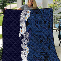 Blue Samoa Tattoo Quilt Plumeria Samoan Ocean Tatau Pattern LT14 Blue - Polynesian Pride