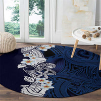 Blue Samoa Tattoo Round Carpet Plumeria Samoan Ocean Tatau Pattern - Polynesian Pride