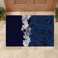Blue Samoa Tattoo Rubber Doormat Plumeria Samoan Ocean Tatau Pattern LT14 Blue - Polynesian Pride