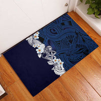 Blue Samoa Tattoo Rubber Doormat Plumeria Samoan Ocean Tatau Pattern LT14 - Polynesian Pride
