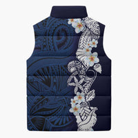 Blue Samoa Tattoo Sleeveless Puffer Jacket Plumeria Samoan Ocean Tatau Pattern LT14 - Polynesian Pride
