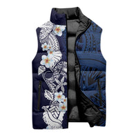 Blue Samoa Tattoo Sleeveless Puffer Jacket Plumeria Samoan Ocean Tatau Pattern LT14 - Polynesian Pride