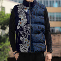 Blue Samoa Tattoo Sleeveless Puffer Jacket Plumeria Samoan Ocean Tatau Pattern LT14 - Polynesian Pride