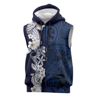 Blue Samoa Tattoo Sleeveless Zip Hoodie Plumeria Samoan Ocean Tatau Pattern LT14 Blue - Polynesian Pride