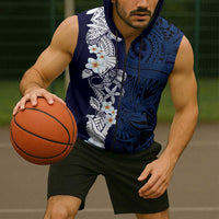 Blue Samoa Tattoo Sleeveless Zip Hoodie Plumeria Samoan Ocean Tatau Pattern LT14 - Polynesian Pride