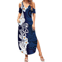 Blue Samoa Tattoo Summer Maxi Dress Plumeria Samoan Ocean Tatau Pattern LT14 Women Blue - Polynesian Pride