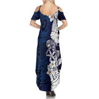 Blue Samoa Tattoo Summer Maxi Dress Plumeria Samoan Ocean Tatau Pattern LT14 - Polynesian Pride