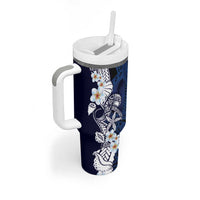 Blue Samoa Tattoo Tumbler With Handle Plumeria Samoan Ocean Tatau Pattern - Polynesian Pride