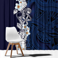 Blue Samoa Tattoo Window Curtain Plumeria Samoan Ocean Tatau Pattern - Polynesian Pride