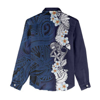 Blue Samoa Tattoo Women Casual Shirt Plumeria Samoan Ocean Tatau Pattern - Polynesian Pride