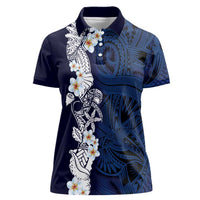 Blue Samoa Tattoo Women Polo Shirt Plumeria Samoan Ocean Tatau Pattern LT14 Female Blue - Polynesian Pride