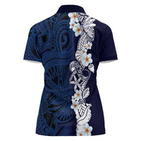 Blue Samoa Tattoo Women Polo Shirt Plumeria Samoan Ocean Tatau Pattern LT14 - Polynesian Pride