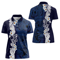 Blue Samoa Tattoo Women Polo Shirt Plumeria Samoan Ocean Tatau Pattern LT14 - Polynesian Pride