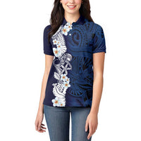 Blue Samoa Tattoo Women Polo Shirt Plumeria Samoan Ocean Tatau Pattern LT14 - Polynesian Pride