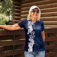 Blue Samoa Tattoo Women Polo Shirt Plumeria Samoan Ocean Tatau Pattern LT14 - Polynesian Pride