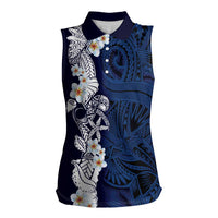 Blue Samoa Tattoo Women Sleeveless Polo Shirt Plumeria Samoan Ocean Tatau Pattern LT14 Female Blue - Polynesian Pride