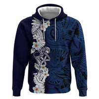 Blue Samoa Tattoo Zip Hoodie Plumeria Samoan Ocean Tatau Pattern LT14 Pullover Hoodie Blue - Polynesian Pride