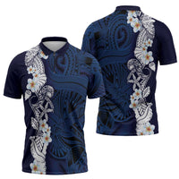 Blue Samoa Tattoo Zipper Polo Shirt Plumeria Samoan Ocean Tatau Pattern LT14 - Polynesian Pride
