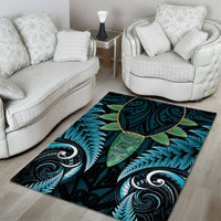 Aotearoa Pounamu Niho Area Rug Silver Fern Mix Maori Pattern - Turquoise LT14 - Polynesian Pride